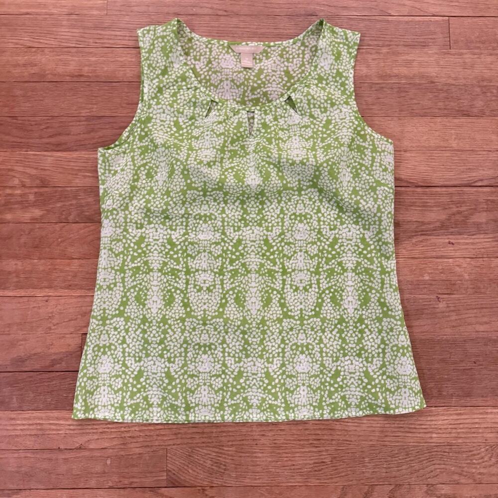 Banana Republic Womens Blouse Cut Out Sleeveless Green White Size Medium M
 b78